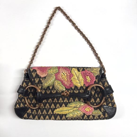 Vintage Tom Ford GUCCI Raffia Embroidered Horsebit Chain Bag - Picture 10 of 10